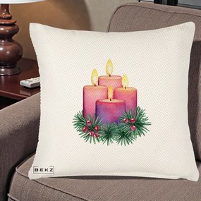Perna Decorativa Lumanari Advent Roz-Violet, 40x40 cm, Crem Reliefat, Husa Detasabila, Perna Inclusa, BEKZ®