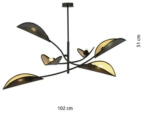 Lustră pe tijă LOTUS 6xE14/10W/230V negru/auriu