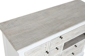Comodă cu sertare și uși, vintage, din lemn de mango, alb, cu 4 sertare, 3 uși cu jaluzele și nișă, décapé, 80 x 115 x 40 cm, „Worn out White”