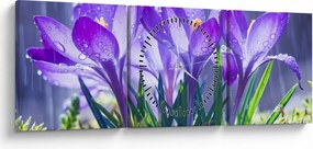 Tablou cuflori în ploaie (cu ceas) (90x30 cm)
