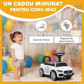 Mașinuță Electrică AIYAPLAY pentru Copii Licență Mercedes Benz cu Claxon și Spațiu de Depozitare, 65x28x39 cm, Alb | Aosom Romania