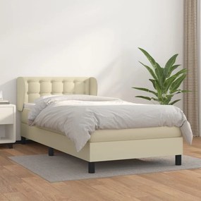 3127291 vidaXL Pat box spring cu saltea, crem, 90x200 cm, piele ecologică