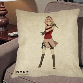 Perna Personalizata Naruto Sakura Haruno Portret, 40x40 cm, Crem, Husa Detasabila, Perna Inclusa, BEKZ®