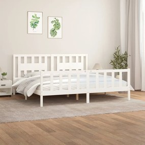 3188187 vidaXL Cadru de pat cu tăblie, alb, 200x200 cm, lemn masiv de pin