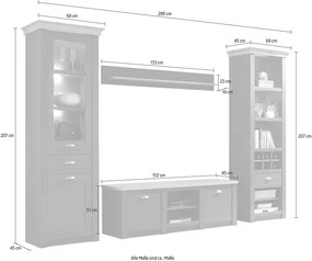 Set living 4 piese, fronturile MDF, culoare vernil-stejar, 289 cm lungime