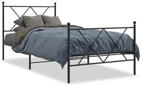 376513 vidaXL Cadru pat metalic cu tăblii de cap/picioare, negru, 90x200 cm