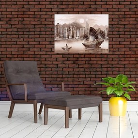 Tablou - Victoria Harbour, Hong Kong, efect sepia (70x50 cm)