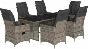 vidaXL Set mobilier de grădină cu perne, 7 piese, gri, poliratan