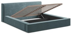 Pat dublu tapițat albastru cu spațiu de depozitare cu grilă 140x200 cm Noho - Makamii