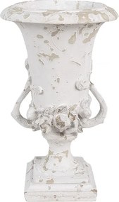 Vază decorativă pentru flori, alb-bej, Ø19x28 cm, din polirasină, stil rustic