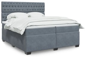 3291009 vidaXL Pat box spring cu saltea, gri închis, 200x200 cm, catifea