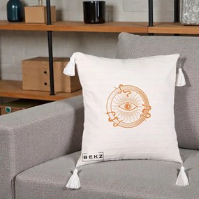 Perna Personalizata Ochiul Providentei Mistic Orange, 40x40 cm, Bej cu Franjuri, Husa Detasabila, Perna Inclusa, BEKZ®