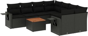 vidaXL Set mobilier de grădină cu perne, 9 piese, negru, poliratan