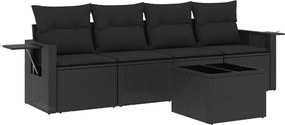 vidaXL Set mobilier de grădină cu perne, 5 piese, negru, poliratan