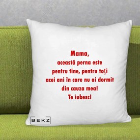 Cadou pentru Mama - Perna Personalizata Perna pentru Mama, 40x40 cm, Alb Pufos, Husa Detasabila, Perna Inclusa, BEKZ®