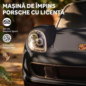 AIYAPLAY Mașinuță de Împins pentru Copii cu Licență Porsche, Claxon, Faruri și Sunet de Pornire, PP, Negru | Aosom Romania