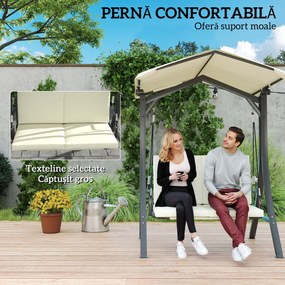 Outsunny Leagăn de Grădină 2 Locuri cu Acoperiș Reglabil 150x120x182cm Crem | Aosom Romania