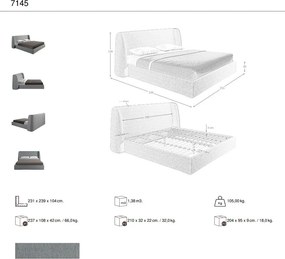 Pat dublu tapitat design LUX Dark grey, 180x200cm
