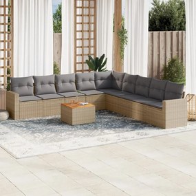 vidaXL Set canapele de grădină, 10 piese, cu perne, bej, poliratan