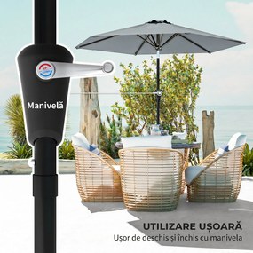 Outsunny Umbrelă Inclinabilă pentru Grădină și Terasă 2.3x2m cu Deschidere Ușoară prin Manivelă, Structură Metalică și 6 Stinghii, Gri | Aosom Romania