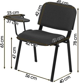 Scaun conferință gri HRC 606 cu măsuță rabatabilă și cadru metalic