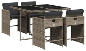 3211076 vidaXL Set mobilier de grădină cu perne, 5 piese, gri, poliratan