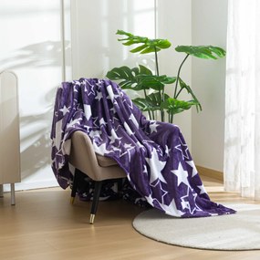 Patura de Craciun din microplus STELE violet Dimensiune: 160 x 200 cm