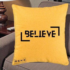Perna Decorativa Believe Minimalist, 40x40 cm, Galben, Husa Detasabila, Perna Inclusa, BEKZ®