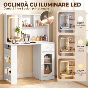 HOMCOM Masă de Toaletă cu Oglindă Glisantă, Lumini LED și Sertar, Alb | Aosom Romania