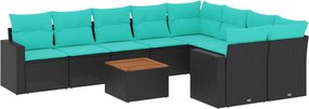 vidaXL Set canapele de grădină cu perne, 10 piese, negru, poliratan