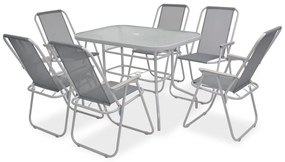 43786 vidaXL Set mobilier de exterior, 8 piese, gri, oțel și textilenă