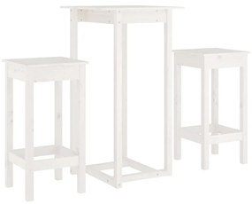 3124728 vidaXL Set mobilier de bar, 3 piese, alb, lemn masiv de pin
