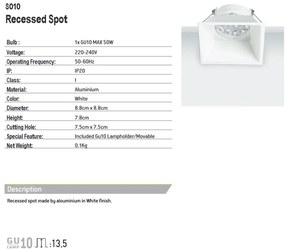 Spot incastrabil GU10 Avra alb