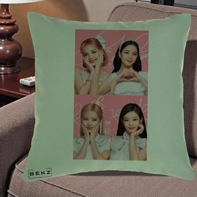Perna Personalizata K-pop BLACKPINK Colaj Roz, 40x40 cm, Verde, Husa Detasabila, Perna Inclusa, BEKZ®