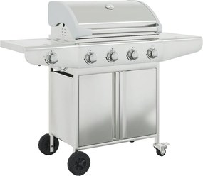 vidaXL Grătar pe gaz cu 5 arzătoare, argintiu, oțel inoxidabil