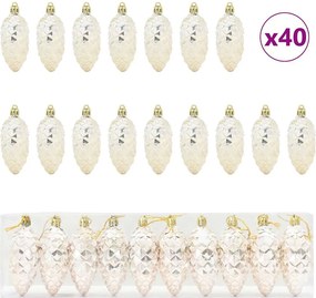 vidaXL Minge din con de brad de Crăciun 40 pcs Șampanie Plastic