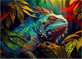 Tablou pe sticlă - Iguana colorată (70x50 cm)