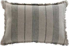 Pernă decorativă din in natural cu dungi, 60 x 40 cm, 500 g, bej și gri, franjuri, husă cu fermoar, „Linen Cushion Striped"