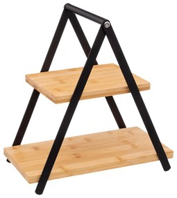 Platou pentru servire prajituri si fructe, bambus, doua niveluri, inaltime 29,3 cm