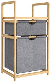 HOMCOM Coș de rufe din bambus coș de rufe murdare cu 2 saci din material textil culisante și raft cu lamele, natural | Aosom Romania