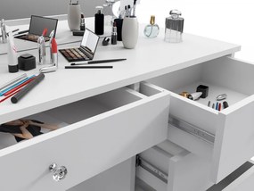 Masuta machiaj cu Oglinda LED si 5 Sertare pentru Cosmetice, Set Masa toaleta 110 cm, Alb, masuta cosmetica, vanity - SEA534