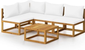 vidaXL Set mobilier grădină cu perne, 5 piese, crem, lemn masiv acacia