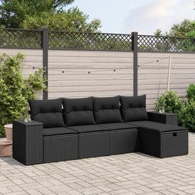 3264391 vidaXL Set mobilier de grădină cu perne, 5 piese, negru, poliratan