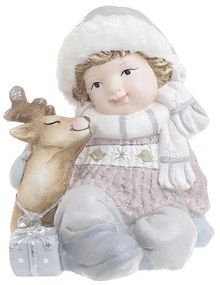 Figurina decorativa Craciun copil si caprioara 22 x 21 x 22 cm