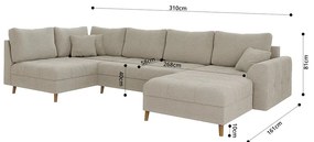 Colțar bej cu tapițerie din țesătură bouclé (colț dreapta/în formă de "U") Ariella – Ropez