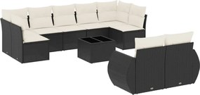 vidaXL Set canapele de grădină cu perne, 10 piese, negru, poliratan