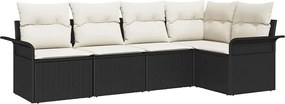 vidaXL Set de canapele pentru grădină 5 pcs Negru poliratan