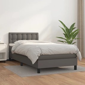 3141105 vidaXL Pat box spring cu saltea, gri, 90x200 cm, piele ecologică