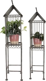 Set 2 colivii decorative din metal, finisaj gri antichizat, Country Style