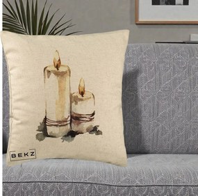 Perna Decorativa Lumanari Acuarela Iarna, 40x40 cm, Bej, Husa Detasabila, Perna Inclusa, BEKZ®